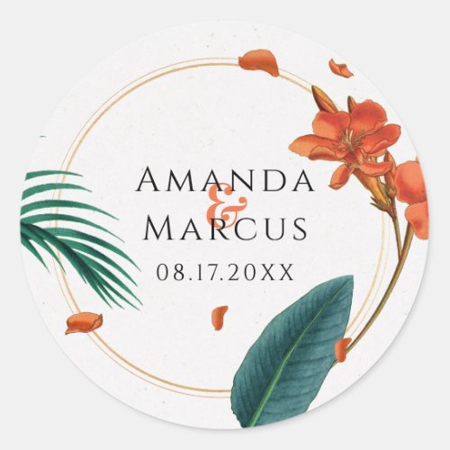 Fancy Wedding Tropical Flowers Classic Round Sticker