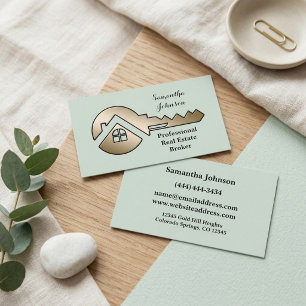 Fancy Whispering Sage Gold Key Real Estate Business Card