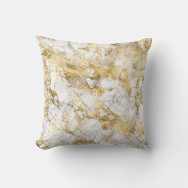 Fancy White and Gold Marble Throw Pillow (Front)