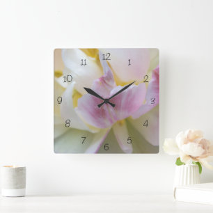 Fancy White and Pink Tulip  Square Wall Clock