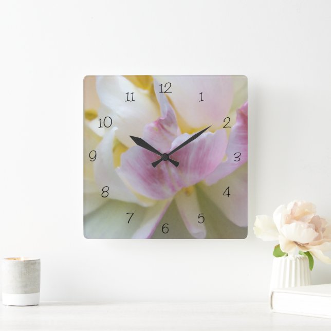Fancy White and Pink Tulip  Square Wall Clock (Home)
