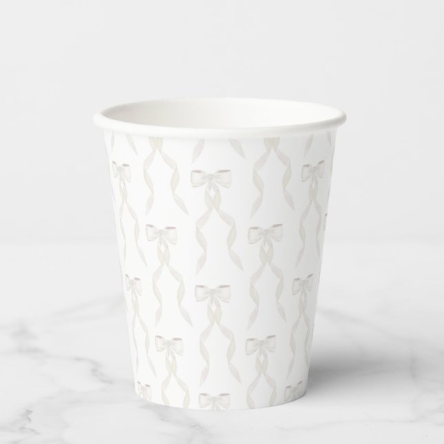 Fancy White Bow Pattern Paper Cups (Front)