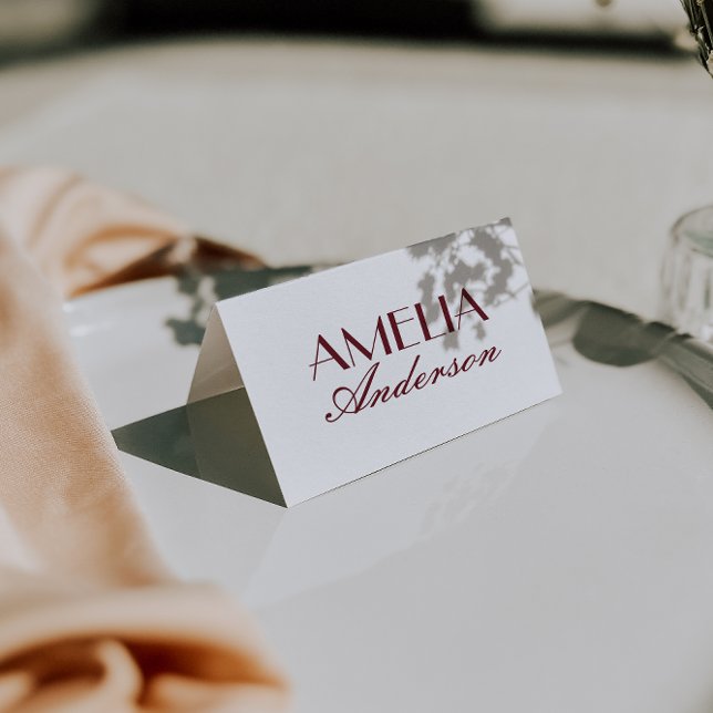 Fancy White Burgundy Old Money Wedding Place Cards (Creator Uploaded)