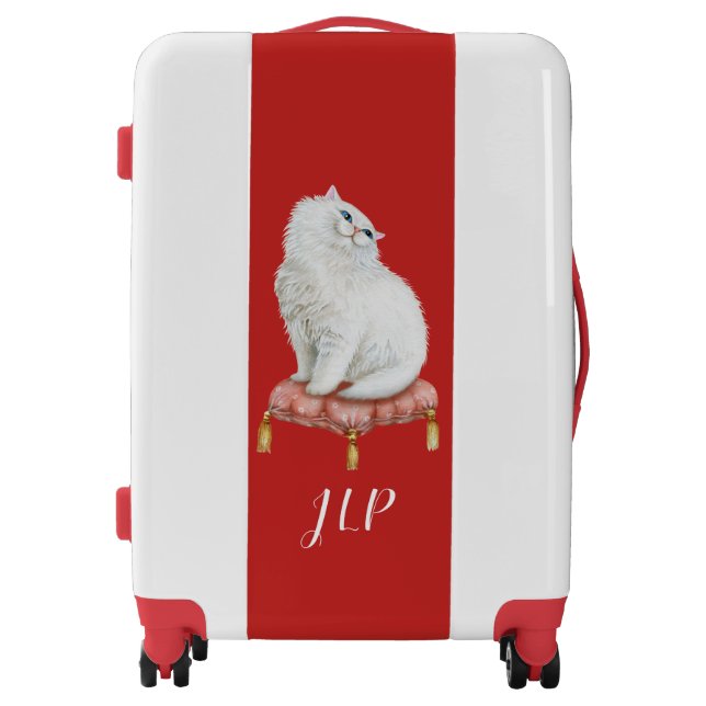 Fancy White Cat Customizable Monogram Luggage (Front)