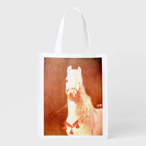 Fancy White Circus Pony Vintage Gypsy Style Grocery Bag