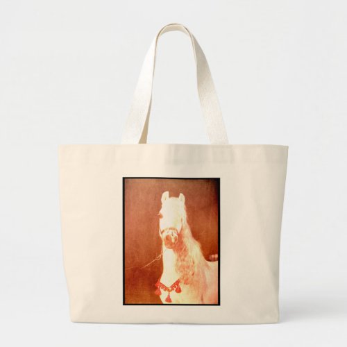 Fancy White Circus Pony Vintage Gypsy Style Large Tote Bag