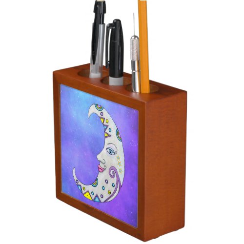 Fancy White Crescent Moon Abstract Shapes Face Sky Desk Organizer