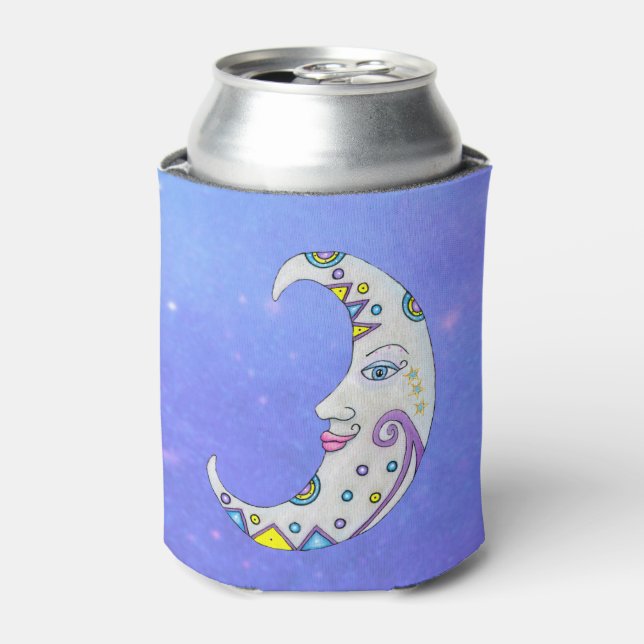 Fancy White Crescent Moon Colorful Shapes Purple Can Cooler (Can Front)