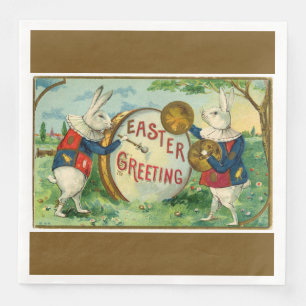 Fancy White Easter Bunnies Dark Brown Paper Dinner Napkins