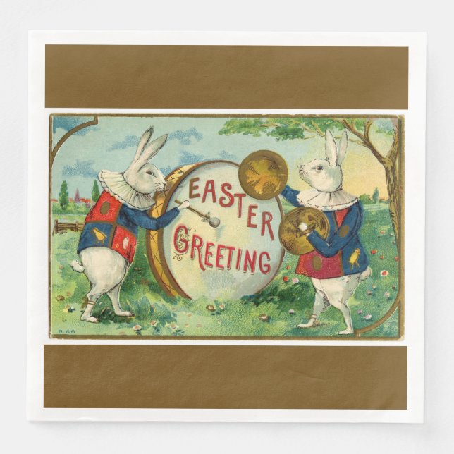 Fancy White Easter Bunnies Dark Brown Paper Dinner Napkins (Front)
