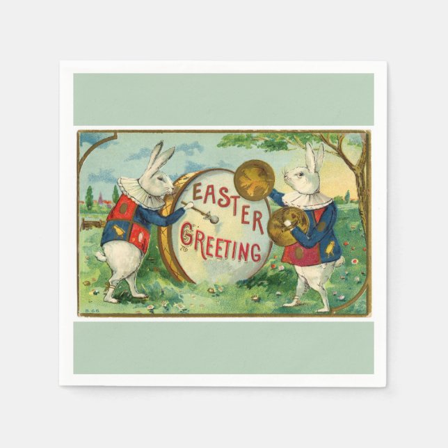 Fancy White Easter Bunnies Light Green Napkins (Front)