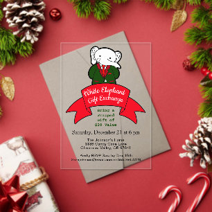 Fancy White Elephant Christmas Gift Exchange Acrylic Invitations