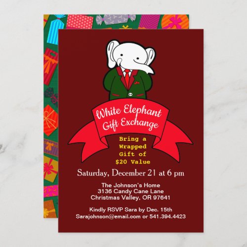 Fancy White Elephant Christmas Gift Exchange Invitation