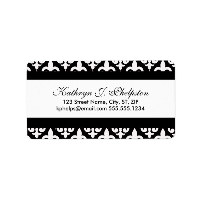 Fancy White Fleur-de-lis Personalized Address Label (Front)