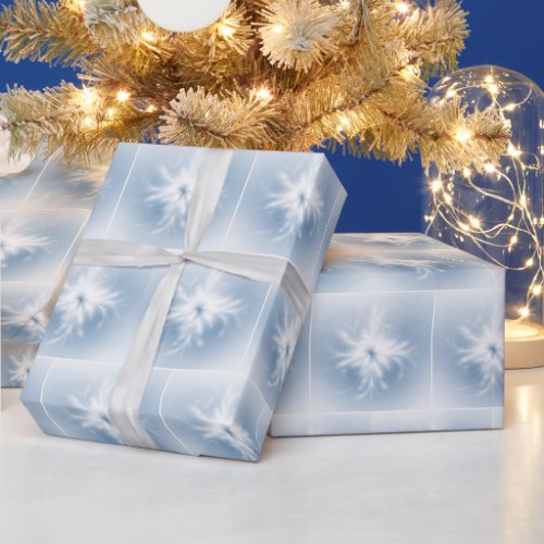 Fancy White Fractal Snowflakes Wrapping Paper