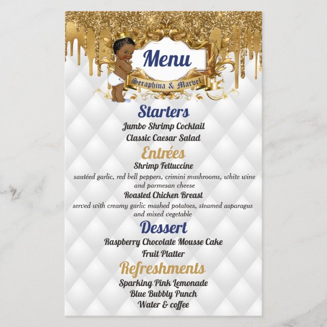Fancy White|Gold Drip Glitter African Prince Menu Flyer (Front)