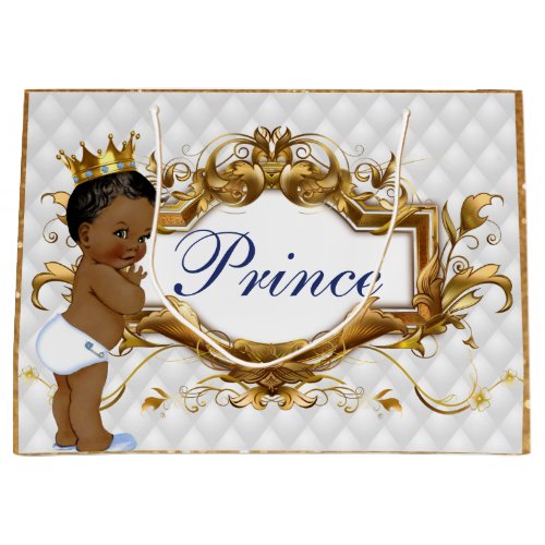 Fancy WhiteGold Drip Glitter Royal African Prince Large Gift Bag