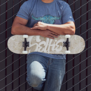 Fancy White Graffiti Selfie Street Art Lettering Skateboard Deck