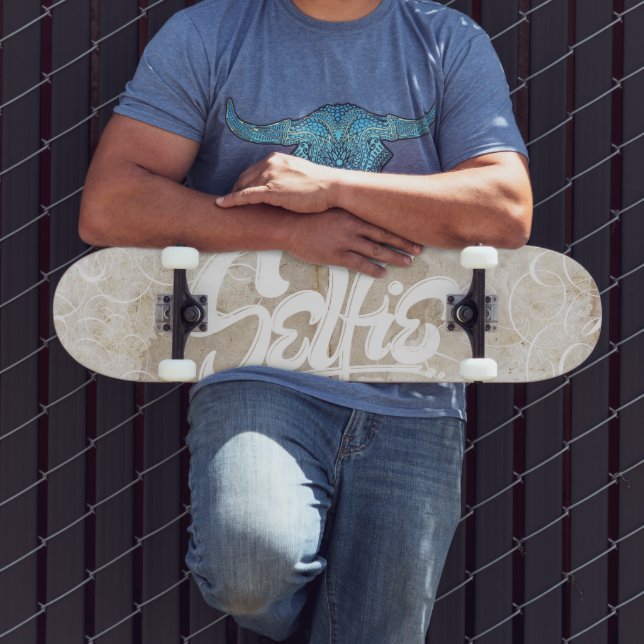 Fancy White Graffiti Selfie Street Art Lettering Skateboard Deck (Outdoor 3)