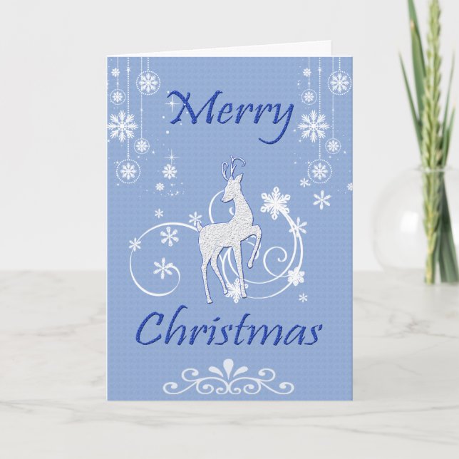 Fancy White Reindeer Holiday Card (Front)