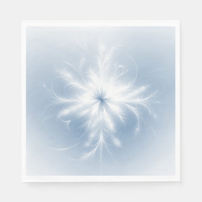 Fancy White Snowflake On Blue Napkins (Front)