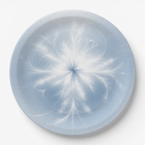 Fancy White Snowflake On Blue Paper Plates