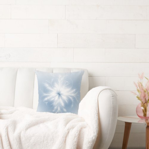 Fancy White Snowflake On Pastel Blue Throw Pillow