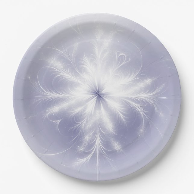 Fancy White Snowflake On Purple Paper Plates (Front)