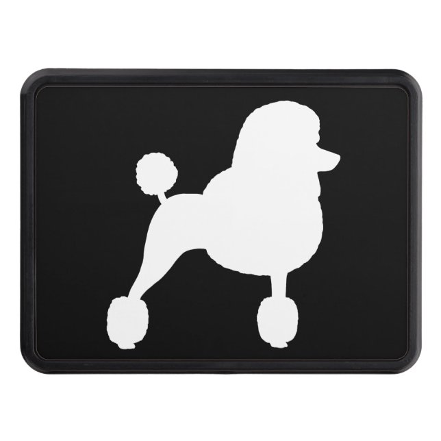 Fancy White Standard Poodle Silhouette Trailer Hitch Cover (Front)