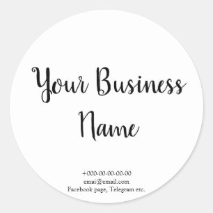 Fancy white stylish cafe, bakery, catering st classic round sticker