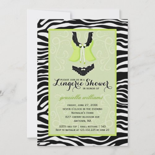 Fancy Wild Lime Zebra Lingerie Shower Bachelorette Personalized Invitations