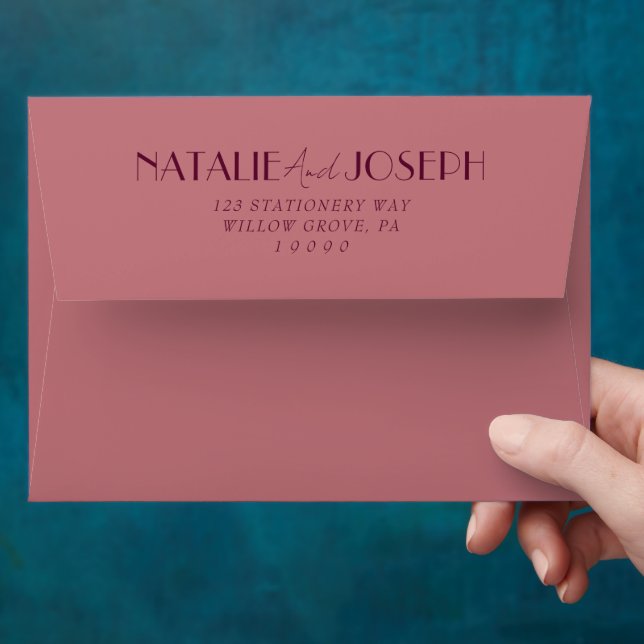Fancy Wine Dusty Rose Old Money Retro Wedding Envelope (Hand)