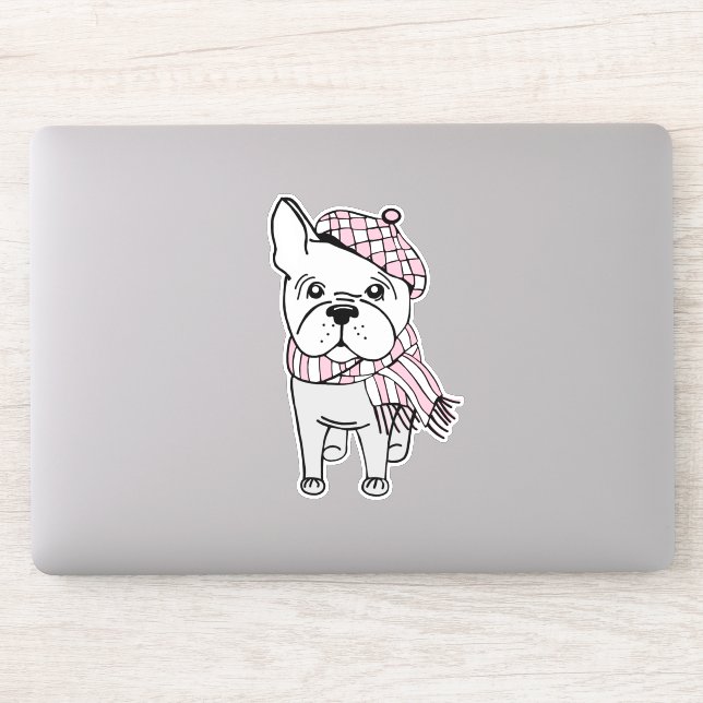 Fancy Winter French Bulldog Vinyl Sticker (Computer)