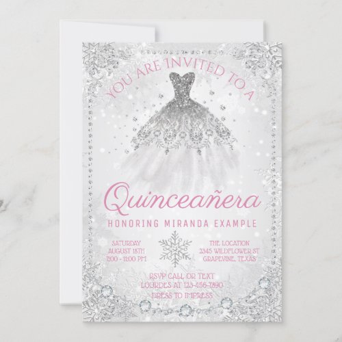 Fancy Winter Wonderland Snowflake Quinceanera Invitation