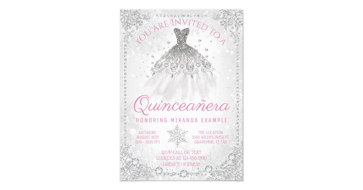 Fancy Winter Wonderland Snowflake Quinceanera Invitation