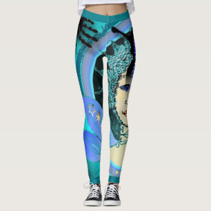 Fancy Women's Leggings w. Blue Star Fairy Pattern