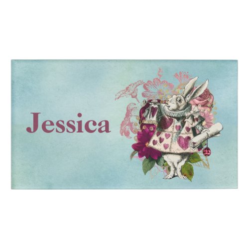 Fancy Wonderland White Rabbit  Name Tag