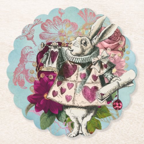 Fancy Wonderland White Rabbit   Paper Coaster