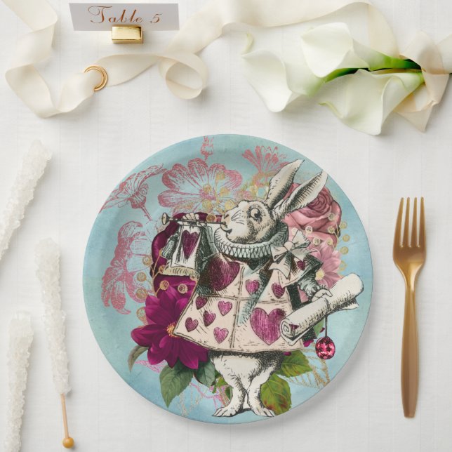 Fancy Wonderland White Rabbit Paper Plates (Wedding)