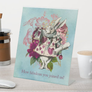 Fancy Wonderland White Rabbit Party  Pedestal Sign