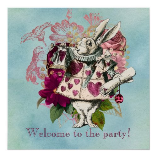 Fancy Wonderland White Rabbit Party Poster