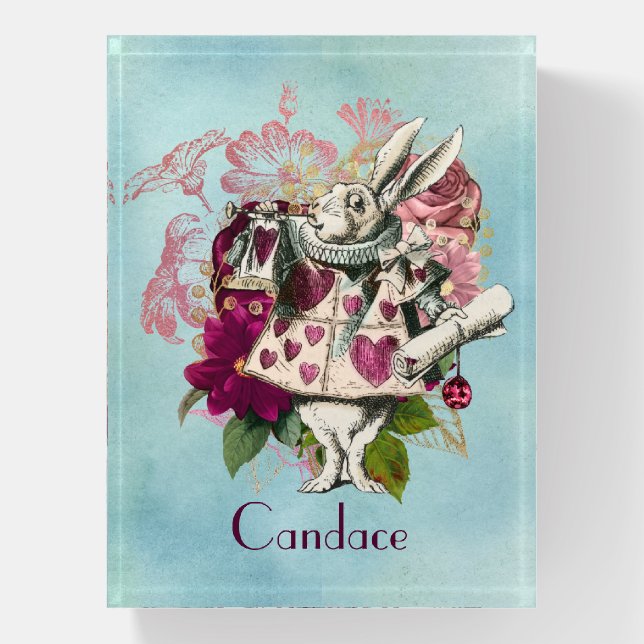 Fancy Wonderland White Rabbit Personalized Paperweight (Vertical)