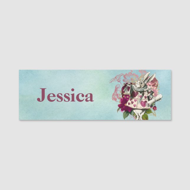 Fancy Wonderland White Rabbit Small Name Tag (Front)