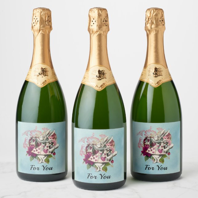 Fancy Wonderland White Rabbit  Sparkling Wine Label (Bottles)