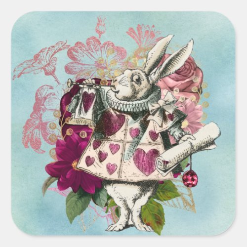 Fancy Wonderland White Rabbit   Square Sticker