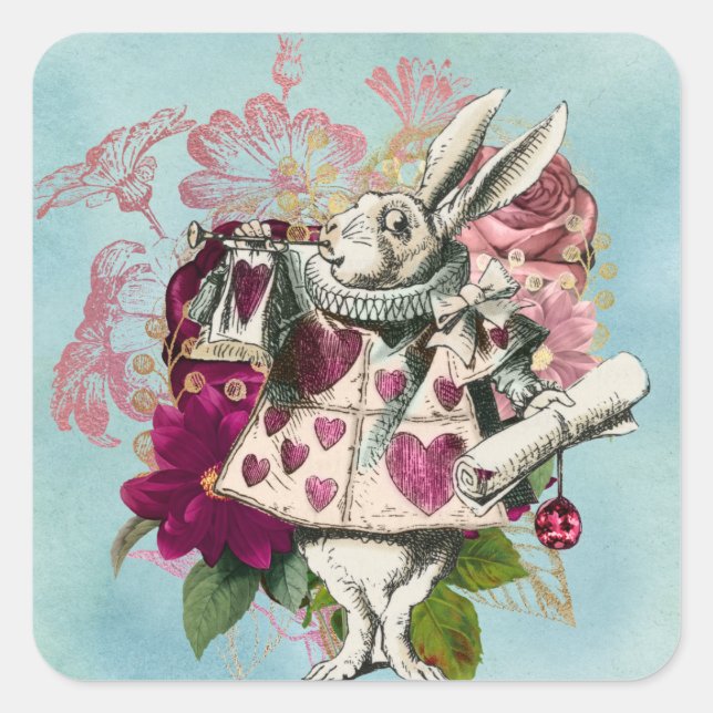 Fancy Wonderland White Rabbit   Square Sticker (Front)