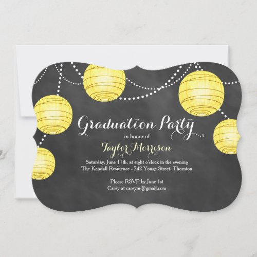 Fancy Yellow Party Lanterns Graduation Invitation
