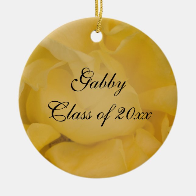 Fancy Yellow Rose Graduation Photo Ceramic Ornament (Front)