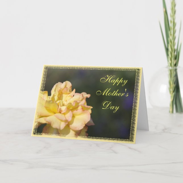 Fancy Yellow Rose Happy Mother's Day Card (Front)