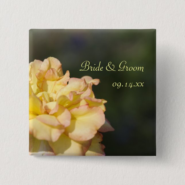 Fancy Yellow Rose Wedding Button (Front)